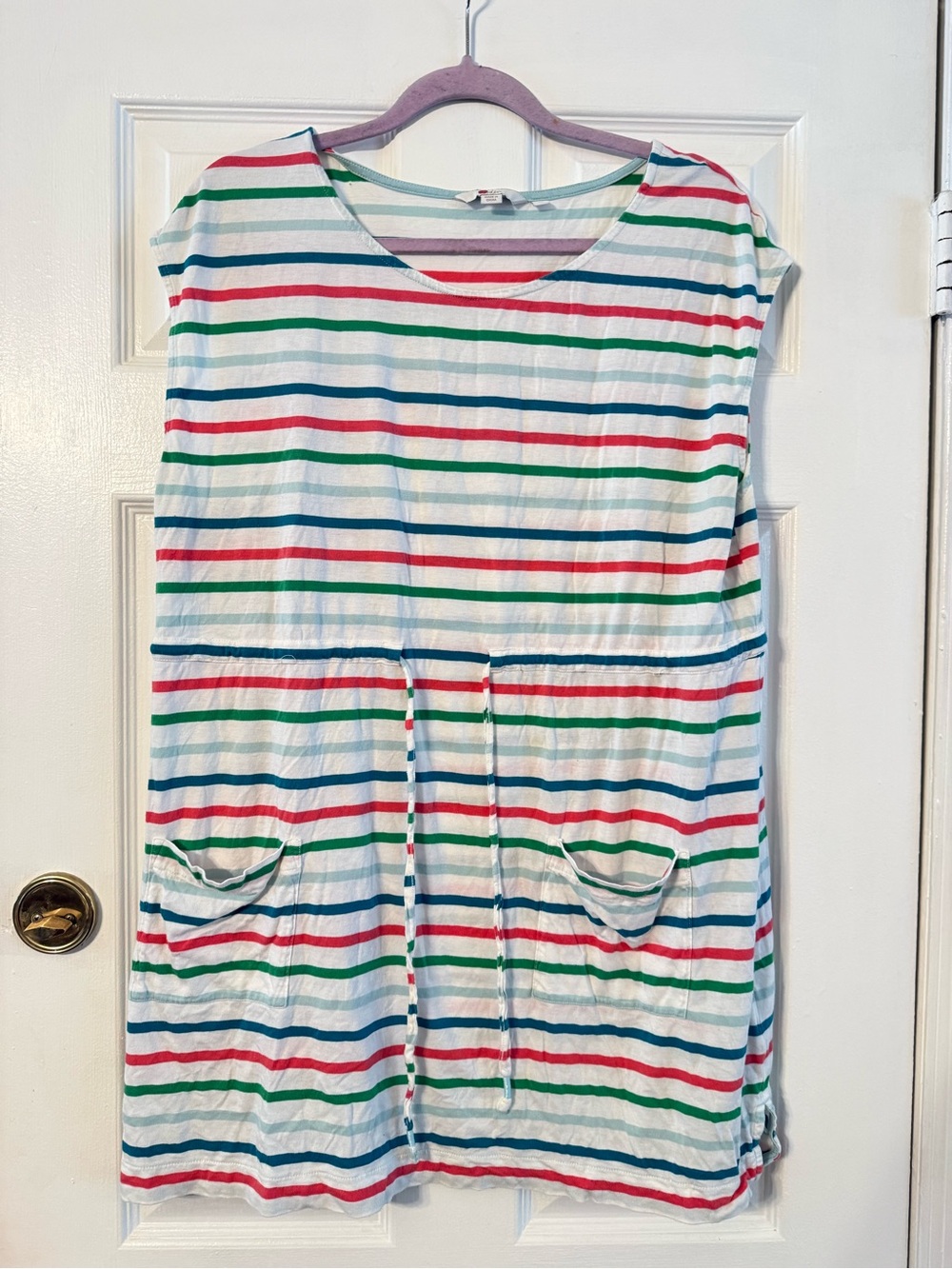 Boden White Multicolor Stripe Cotton Blend Top